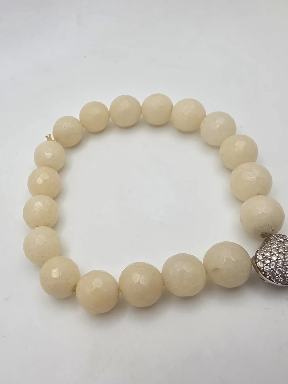 Cream Beaded Bracelet with Pave Heart Charm - Women Jewelry